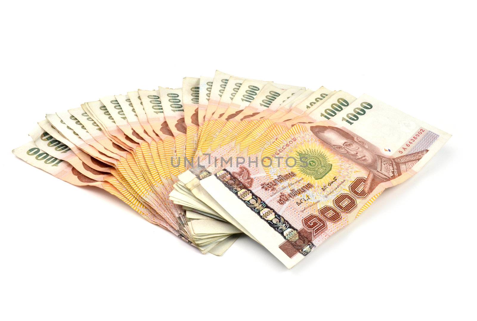 1000 baht banknotes isolated on white background