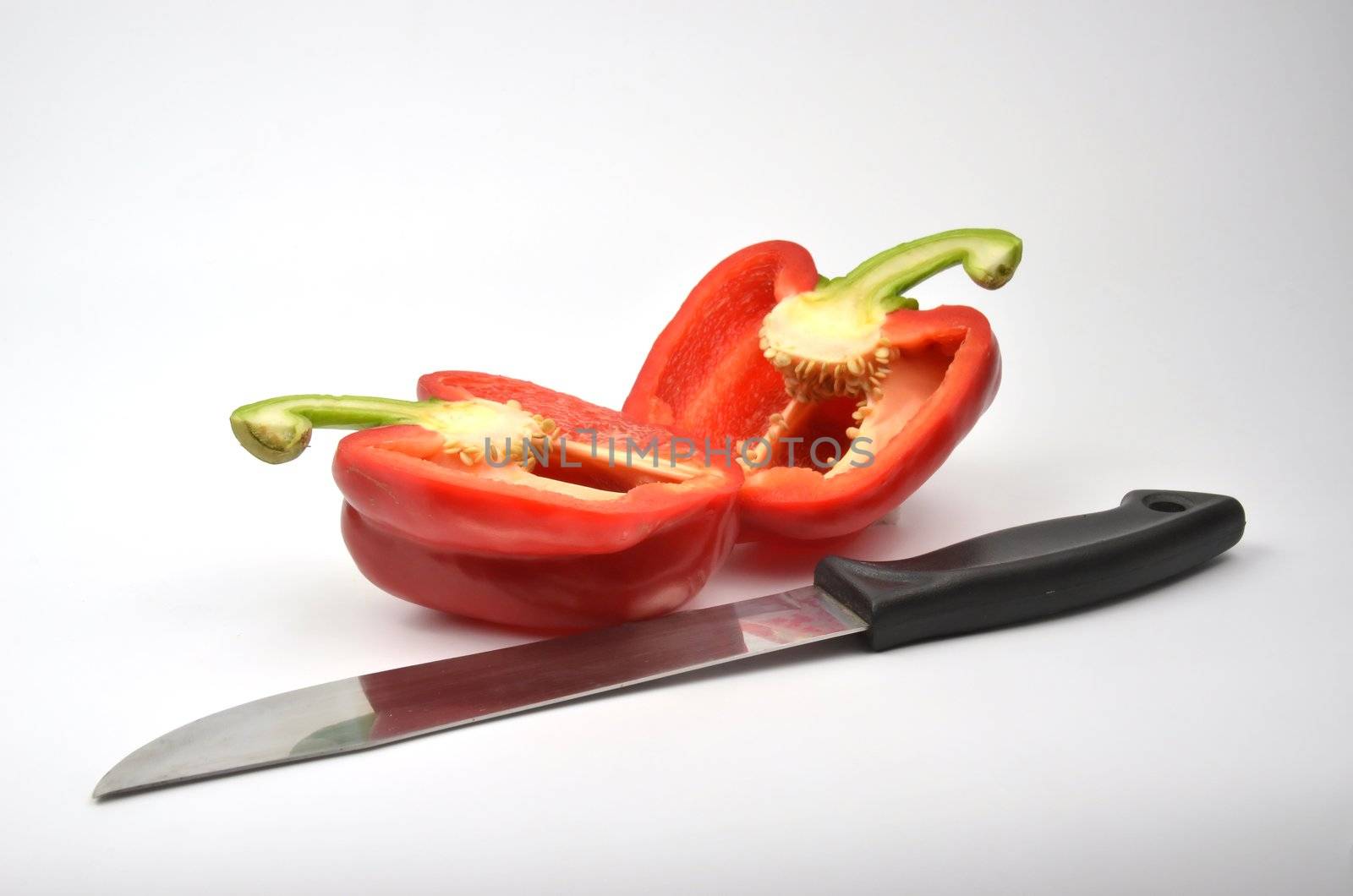 Fresh red  paprika and knife 