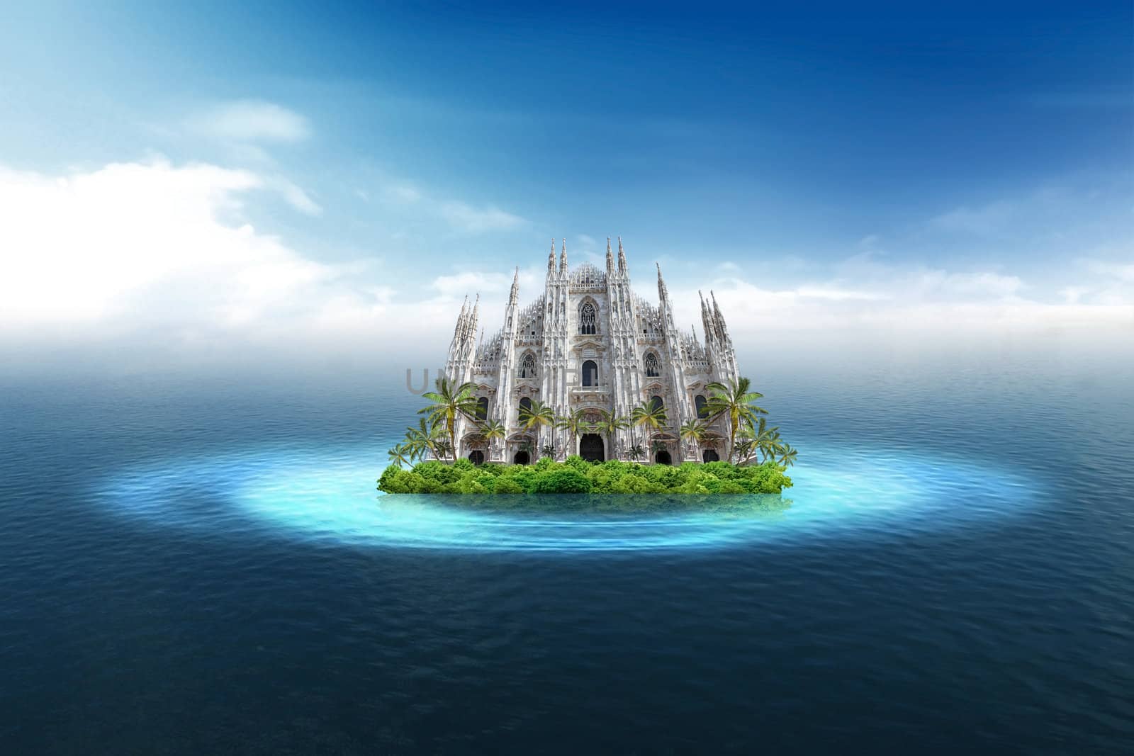 Milan Cathedral,Duomo, on the tropical island in the middle of the ocean