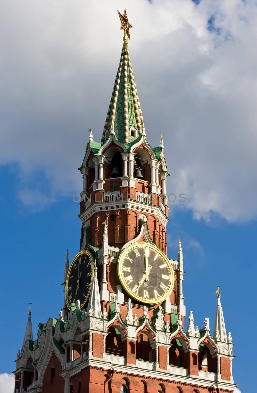 Famous Spasskaya tower with its ruby star, Moscow. Russia