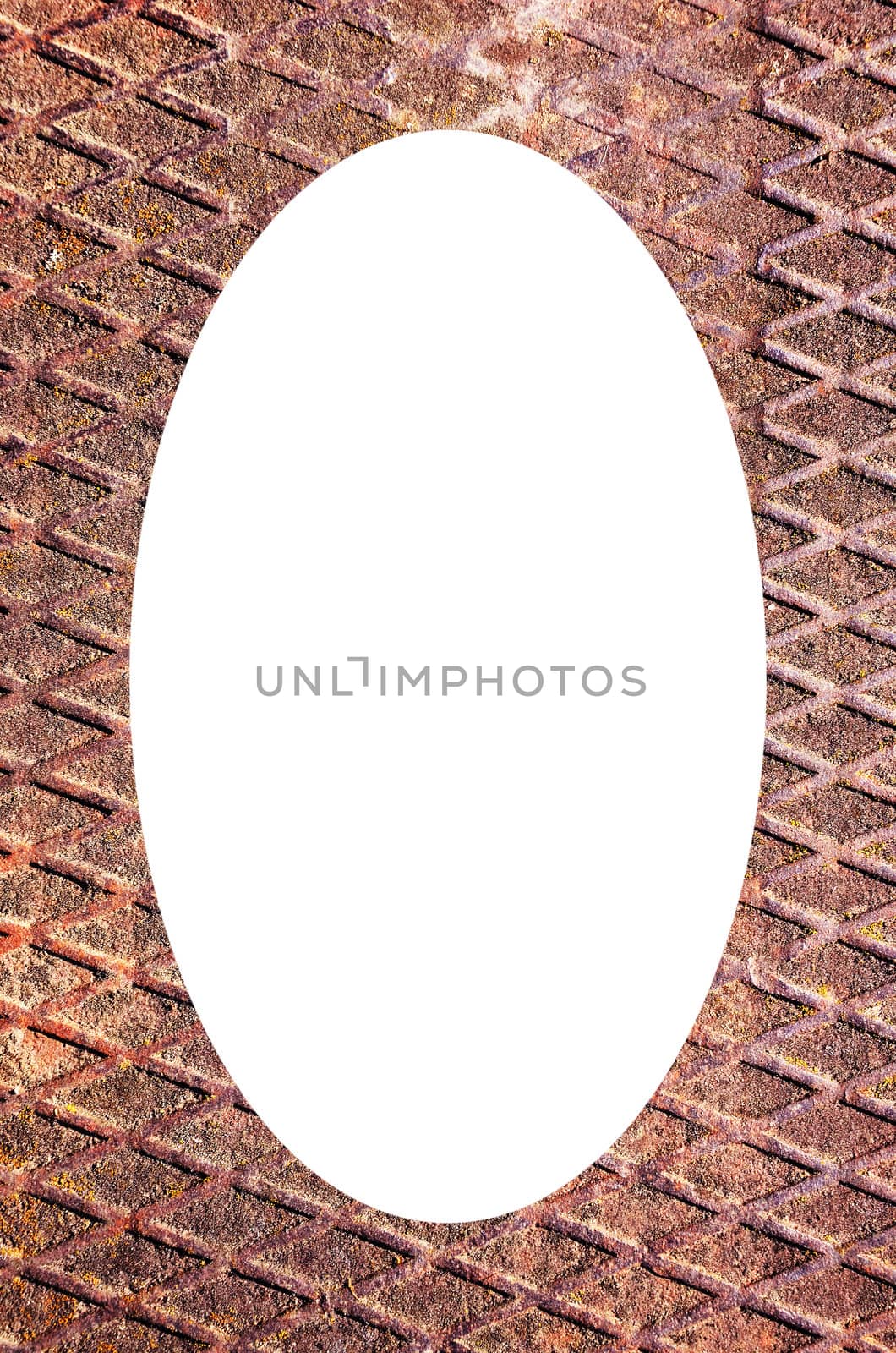 Rusty metal bridge fragment white oval in center by sauletas