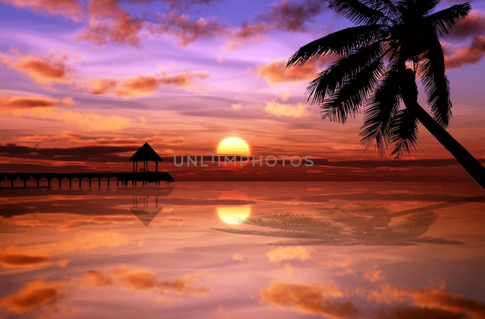 Tropical sunset on the ocean lagoon