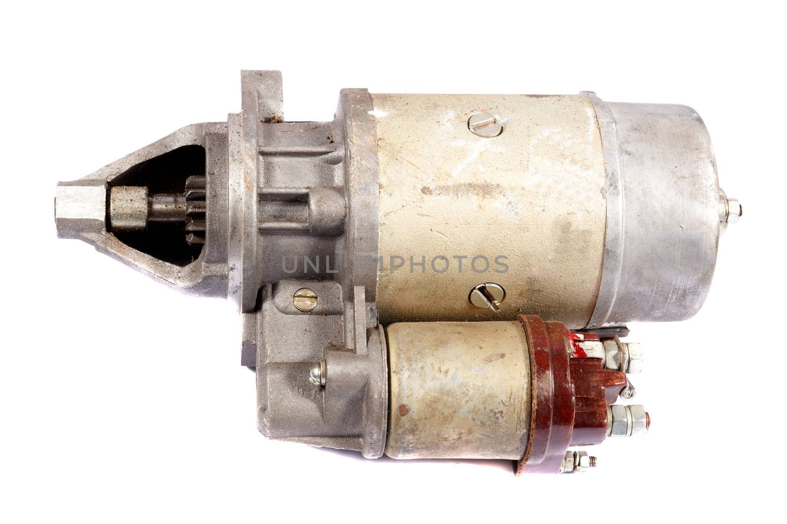 car spare parts, starter on a white background