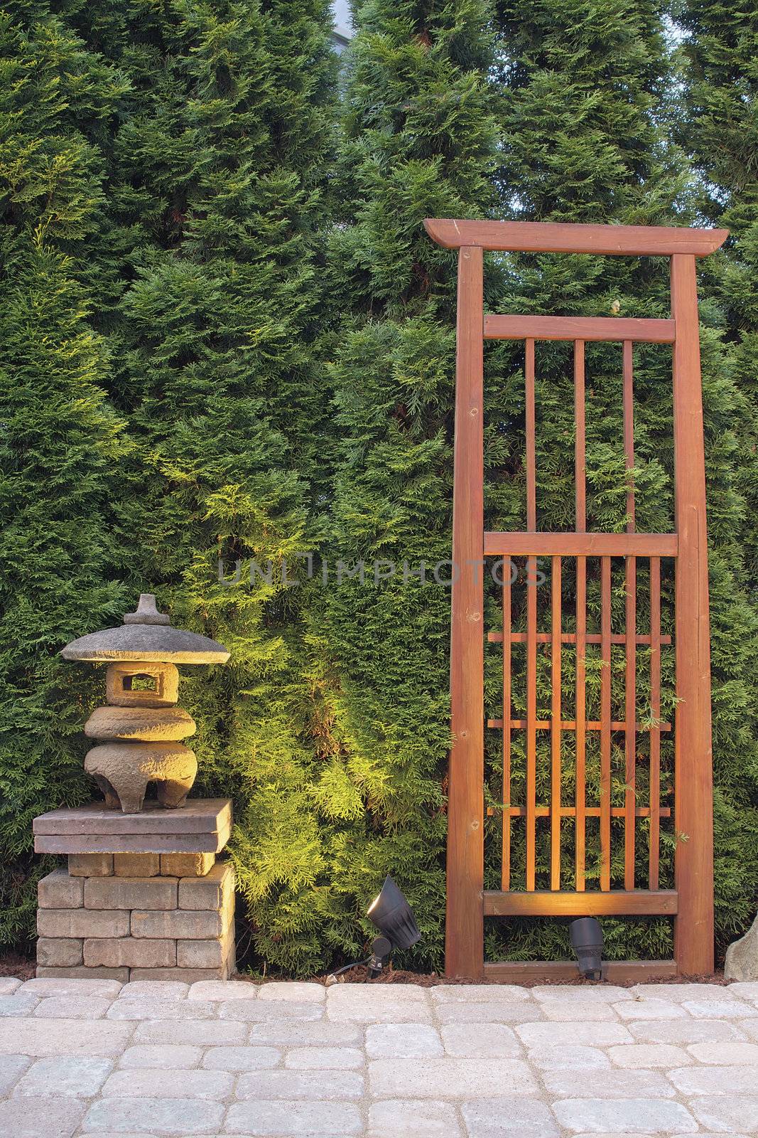 Japanese Stone Pagoda Lantern and Trellis by jpldesigns