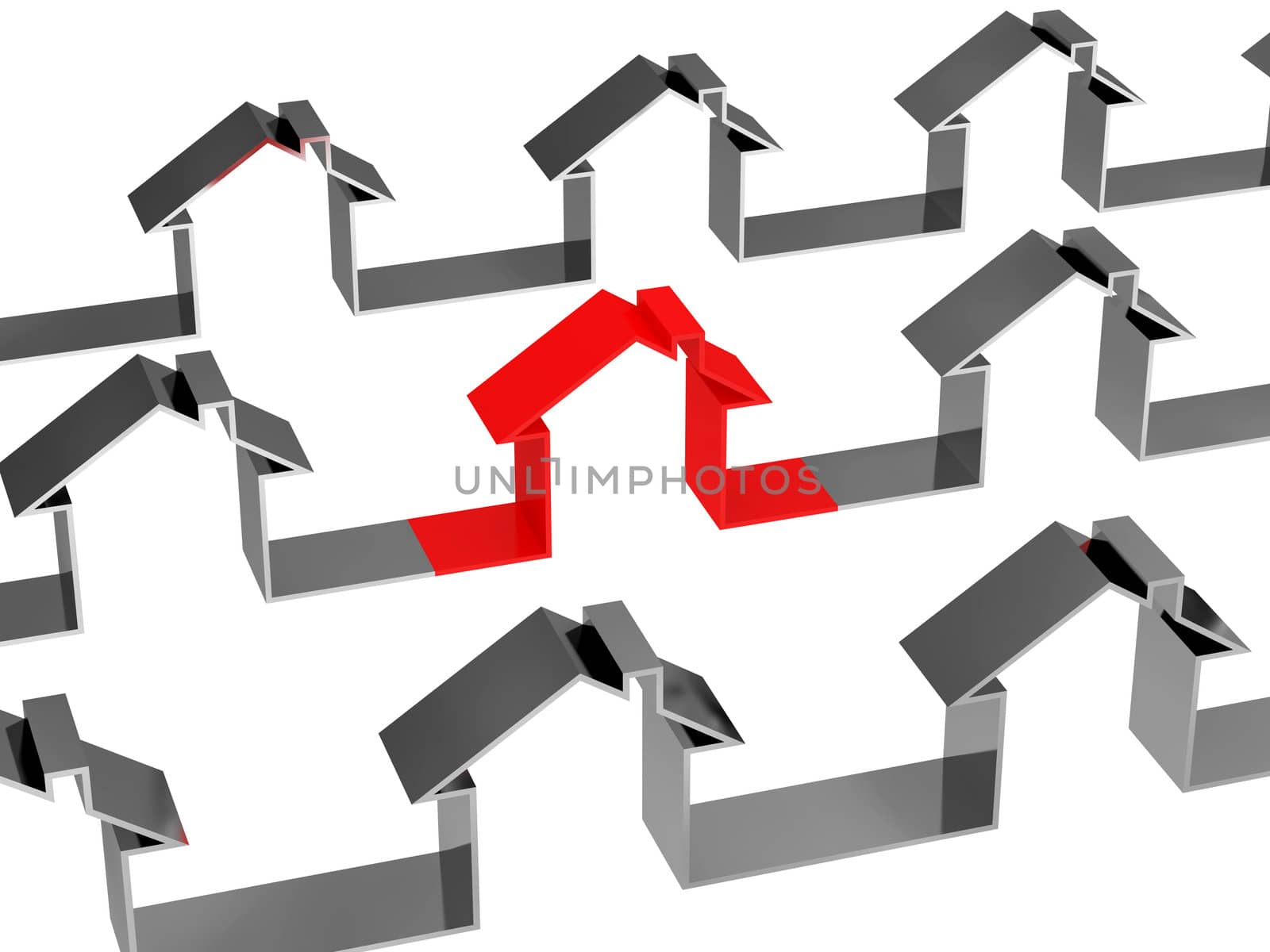 The red house among other gray houses