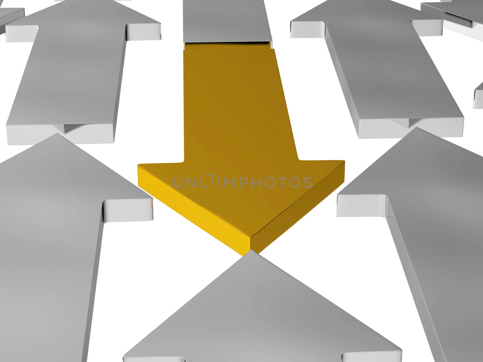 Yellow and gray arrows on a white background