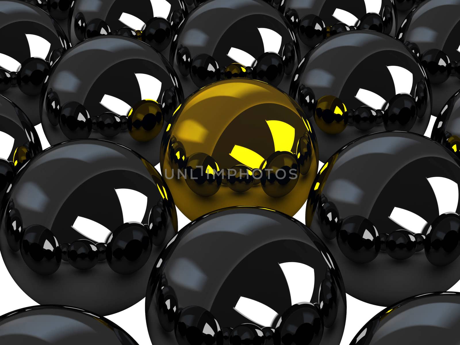 A brilliant golden ball among black balls
