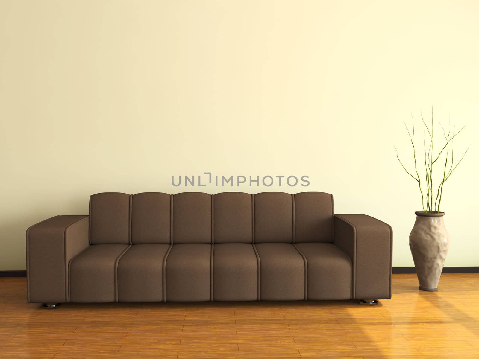 Interior with the big sofa and a vase