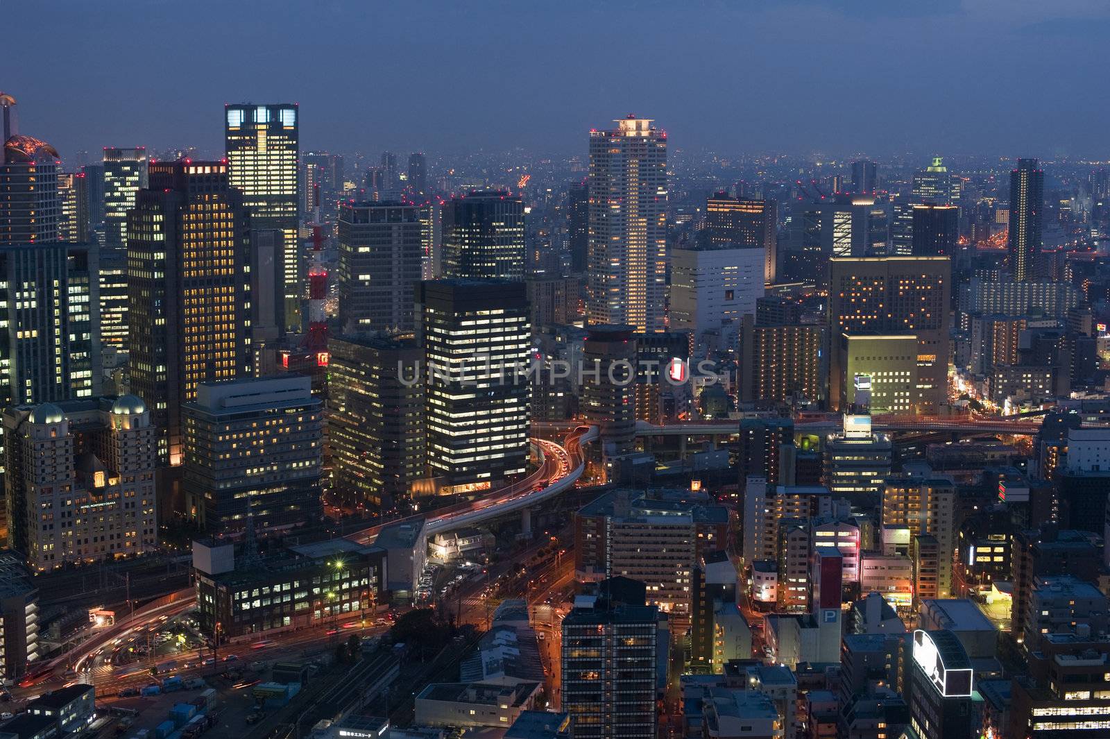 Panoramic view of Osaka Japan by night