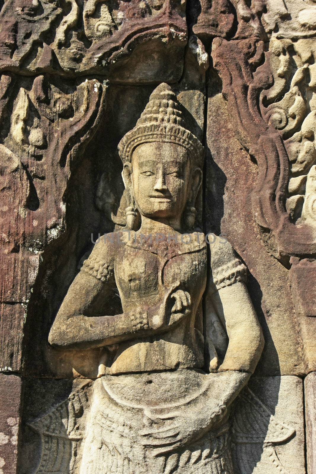 Bas-relief of Devata, Banteay Kdei temple, Angkor area, Siem Reap, Cambodia