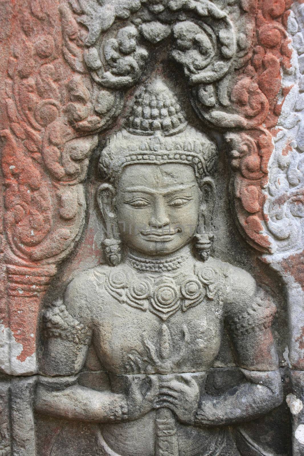 Bas-relief of Devata, Banteay Kdei temple, Angkor area, Siem Reap, Cambodia