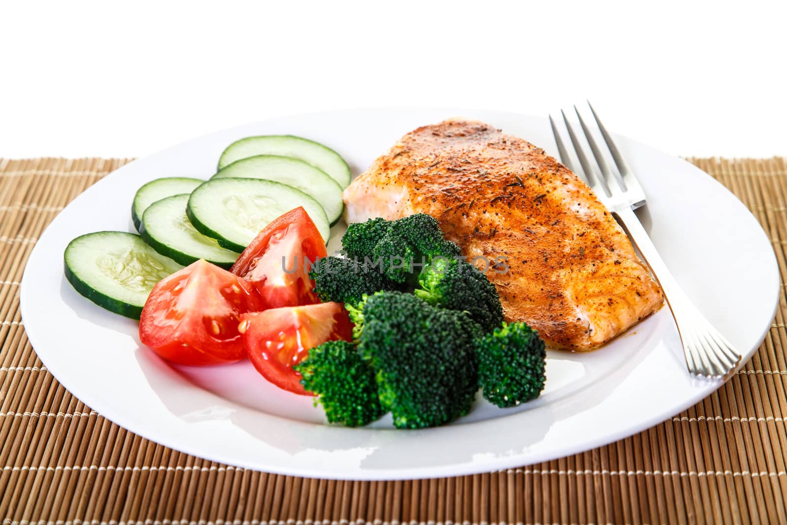 Baked Salmon with Vegetables and Fork by dbvirago