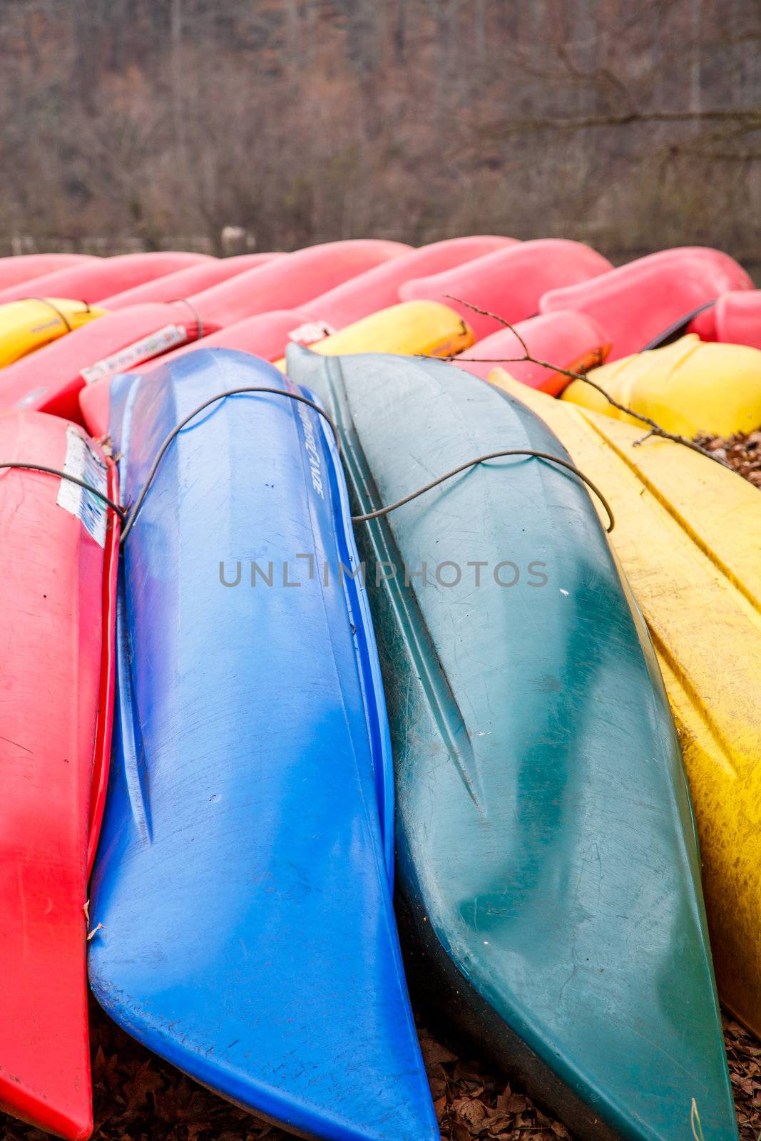 Blue Green Yellow and Red Canoes by dbvirago