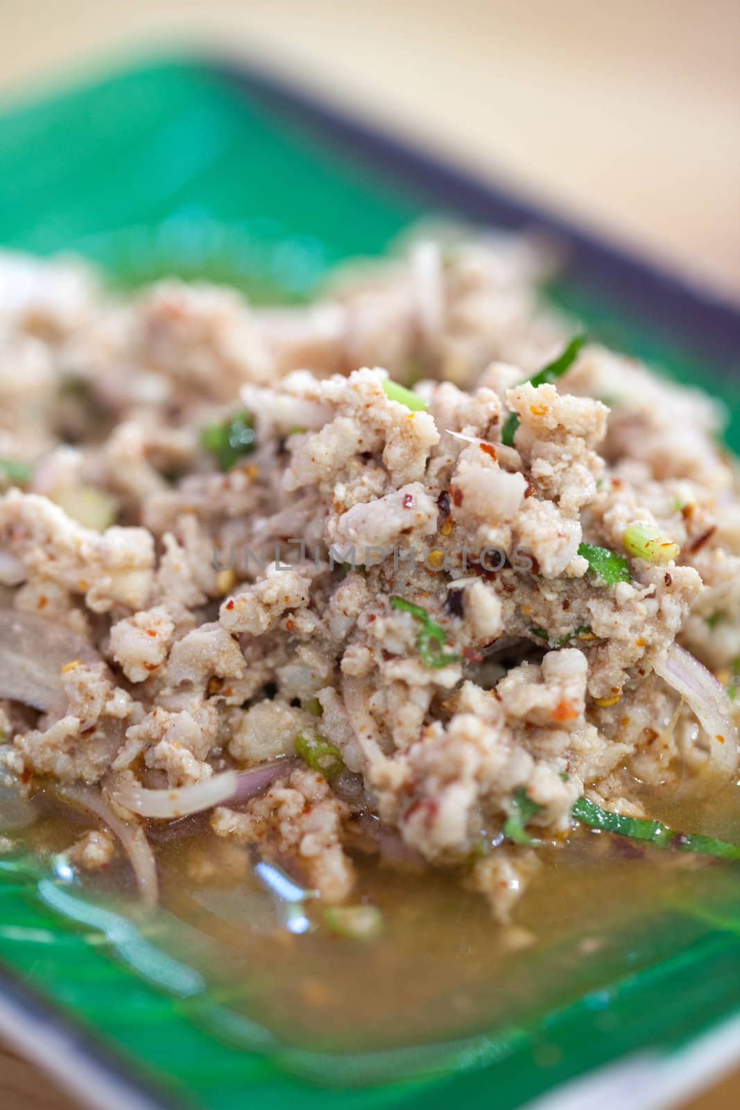 Spicy minced meat salad,food