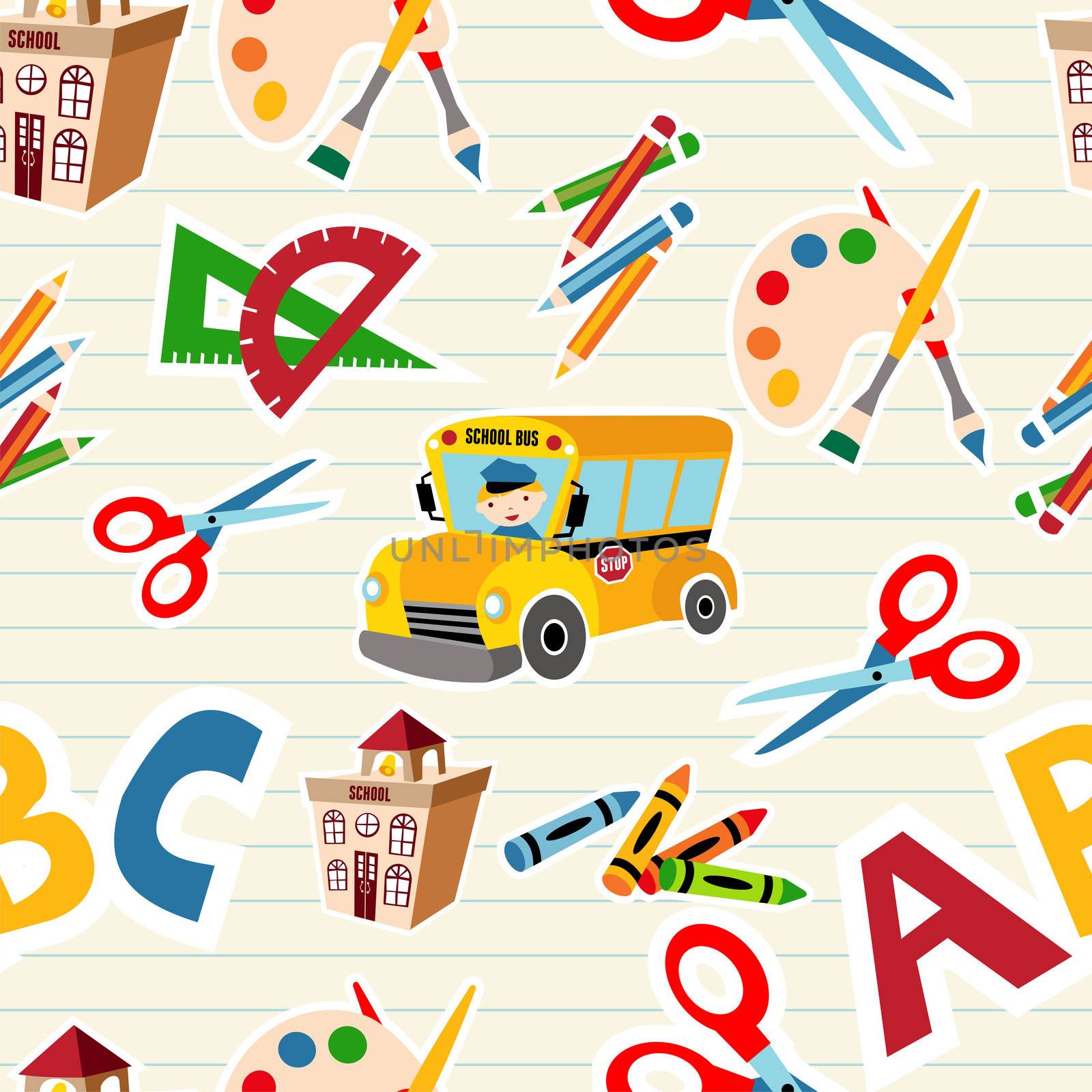 Set of vector School tools and Supplies seamless pattern. Vector file layered for easy manipulation and custom coloring.