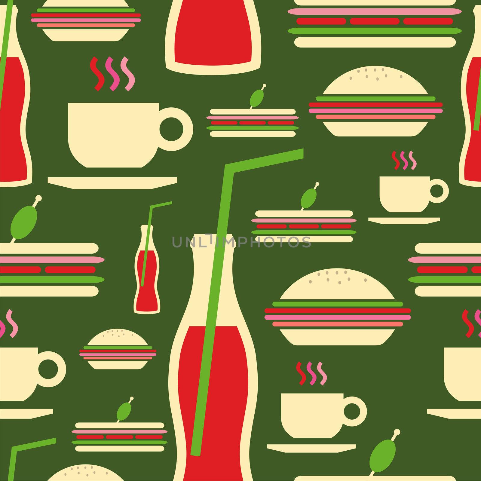 Grunge fast food icons set pattern by cienpies