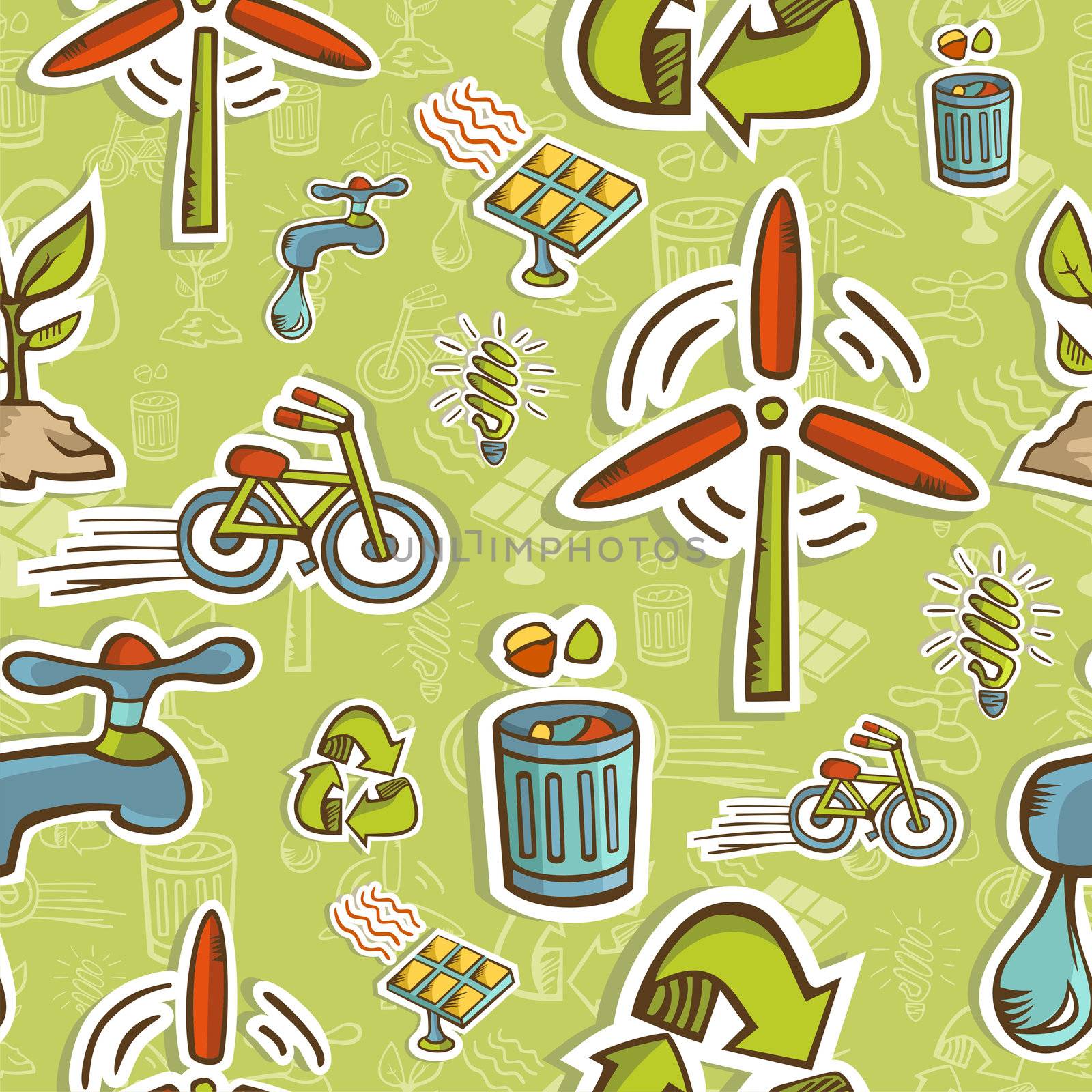 Green icons pattern on seamless icon background.  Vector file layered for easy manipulation and custom coloring.