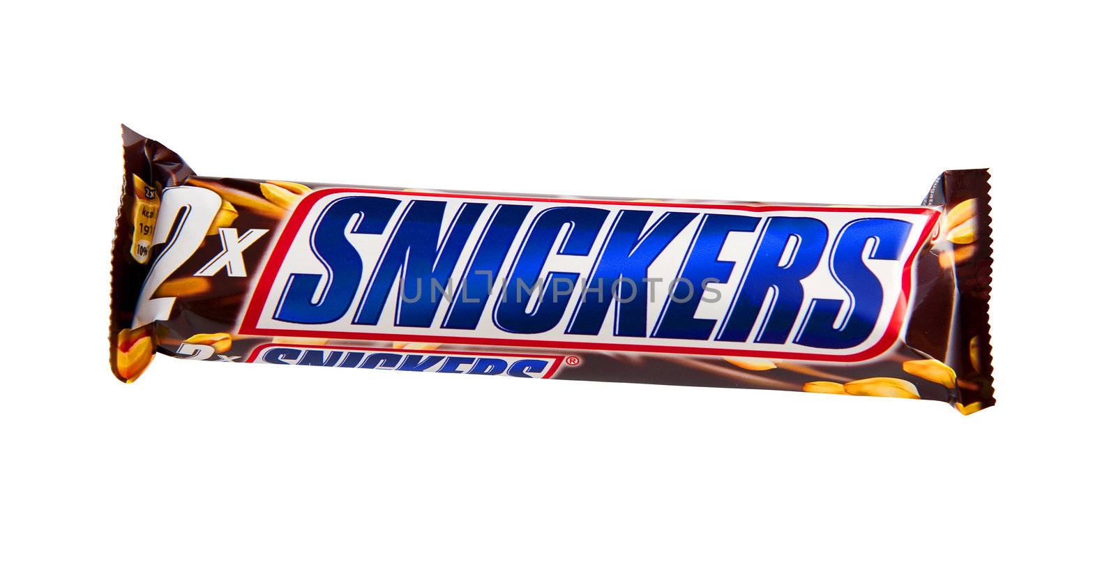 Snickers candy bar isolated on the white background