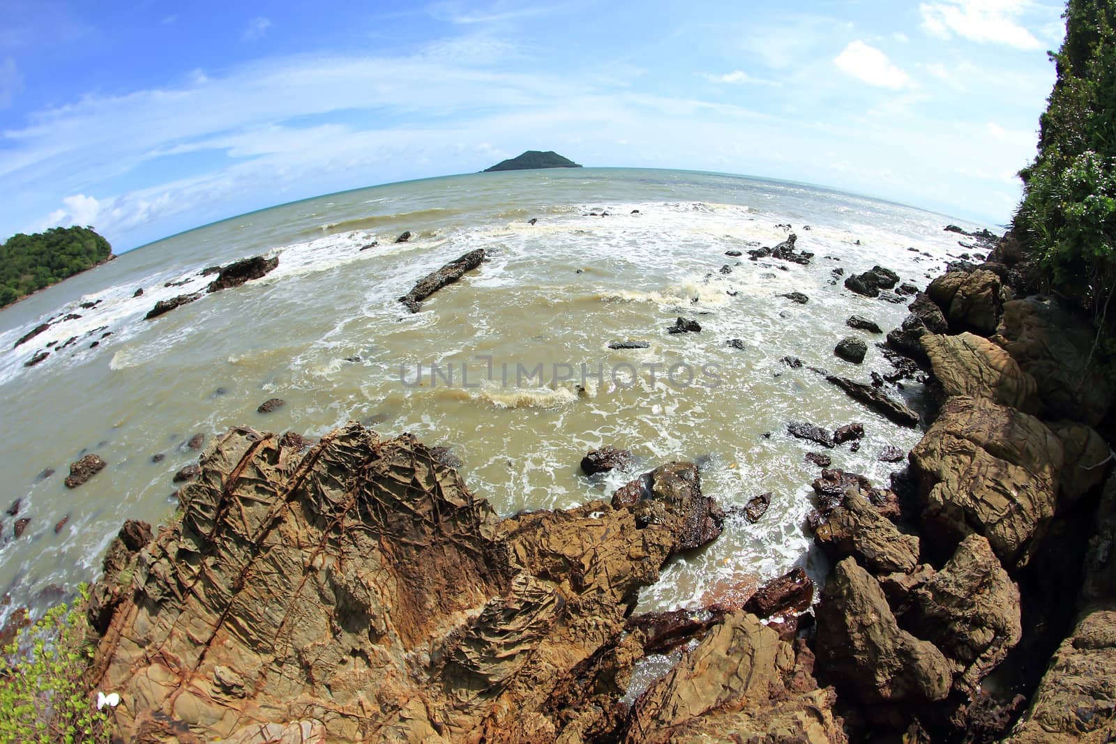 Beautiful seascape. Sea and rock  . Nature composition. 8mm fish eye lens