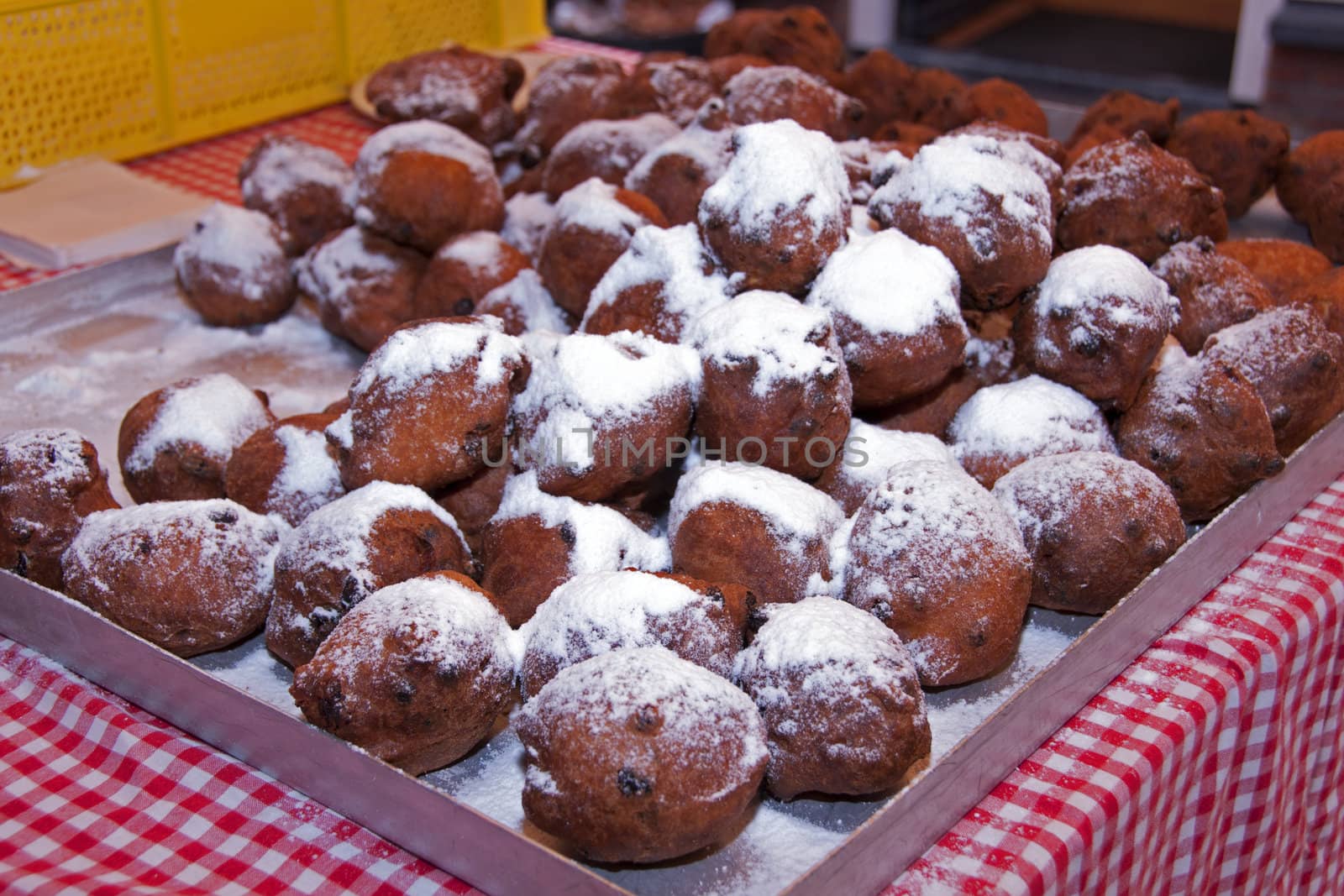 dutch traditional food with sugar for new year  called oliebollen