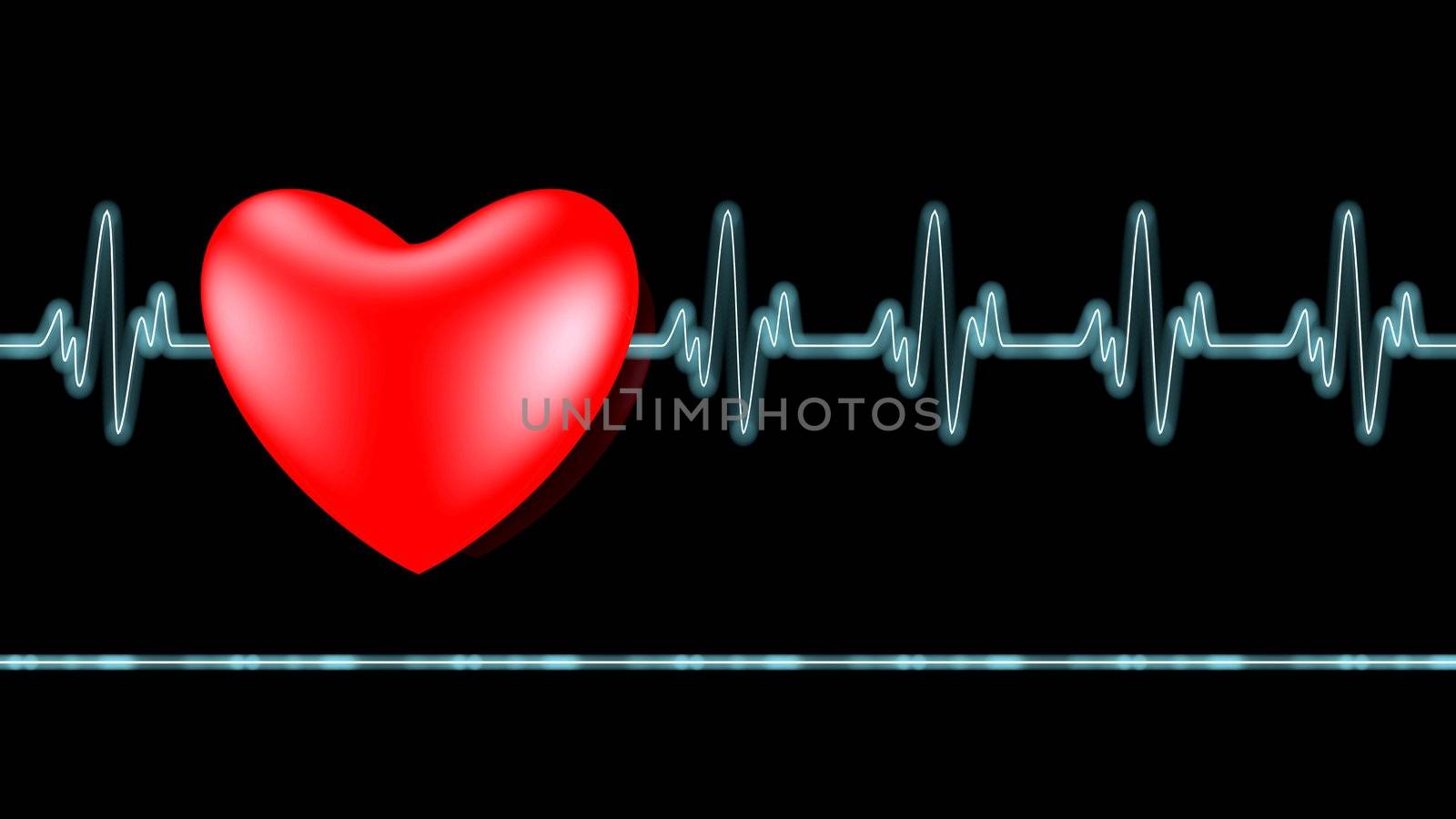 Ecg heart beat over black