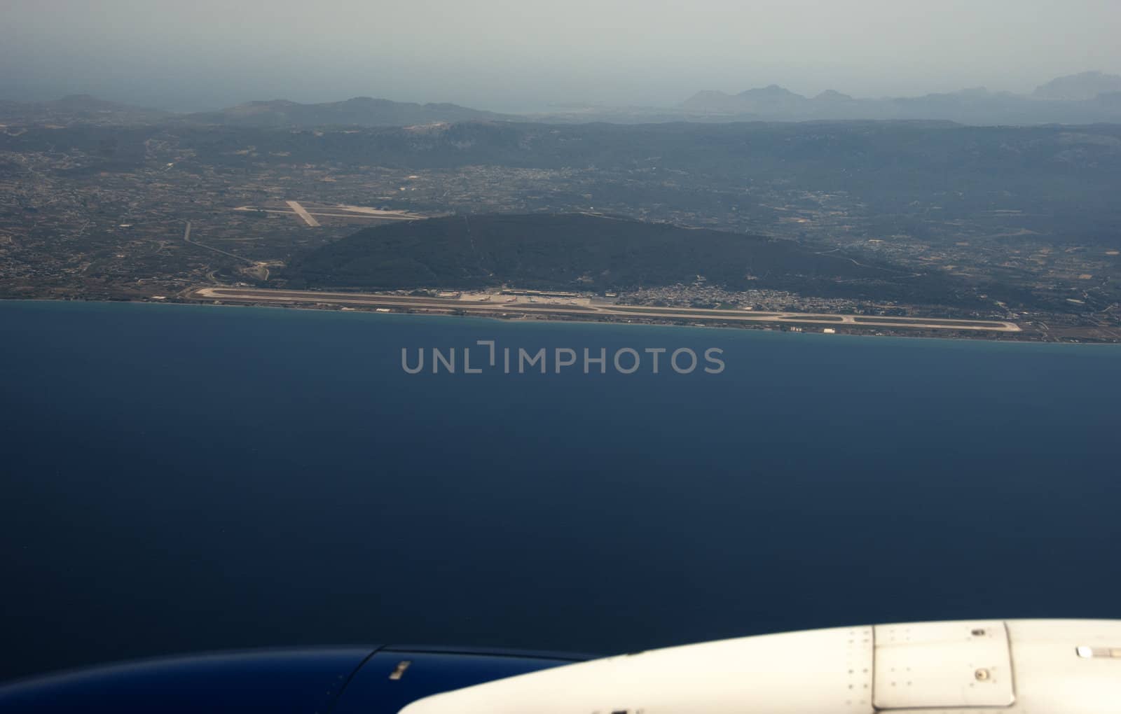 view on rhodos from the airplane on the island