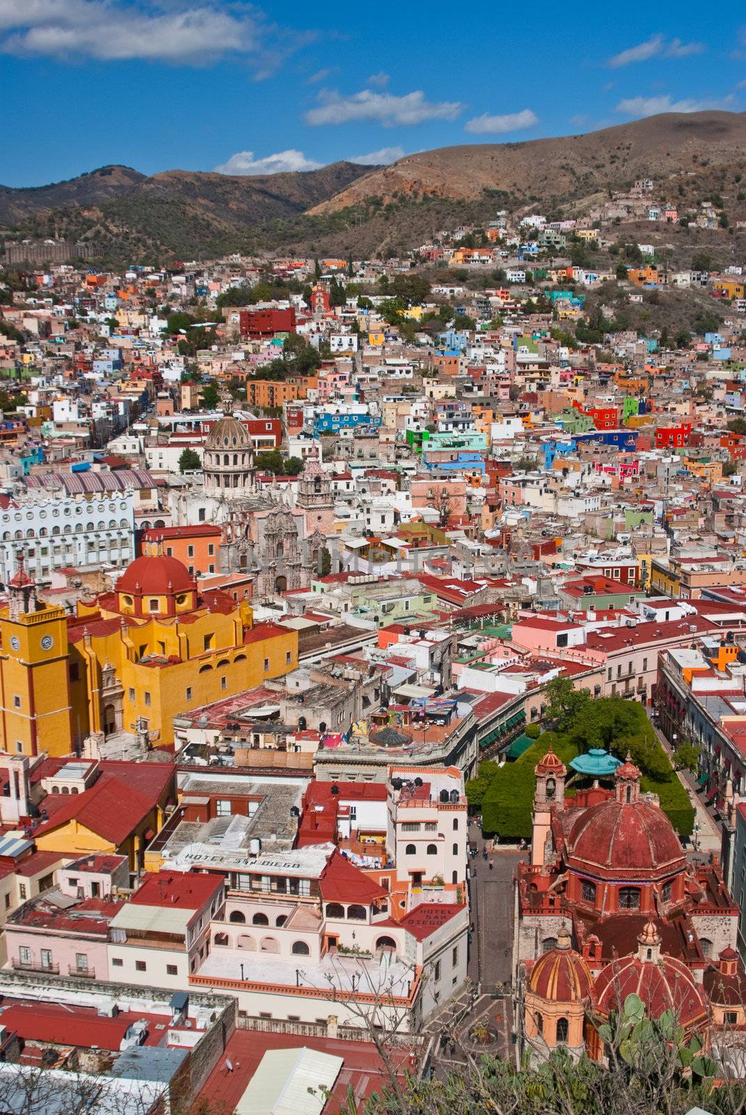 Hillside colonial town Guanajato Mexico