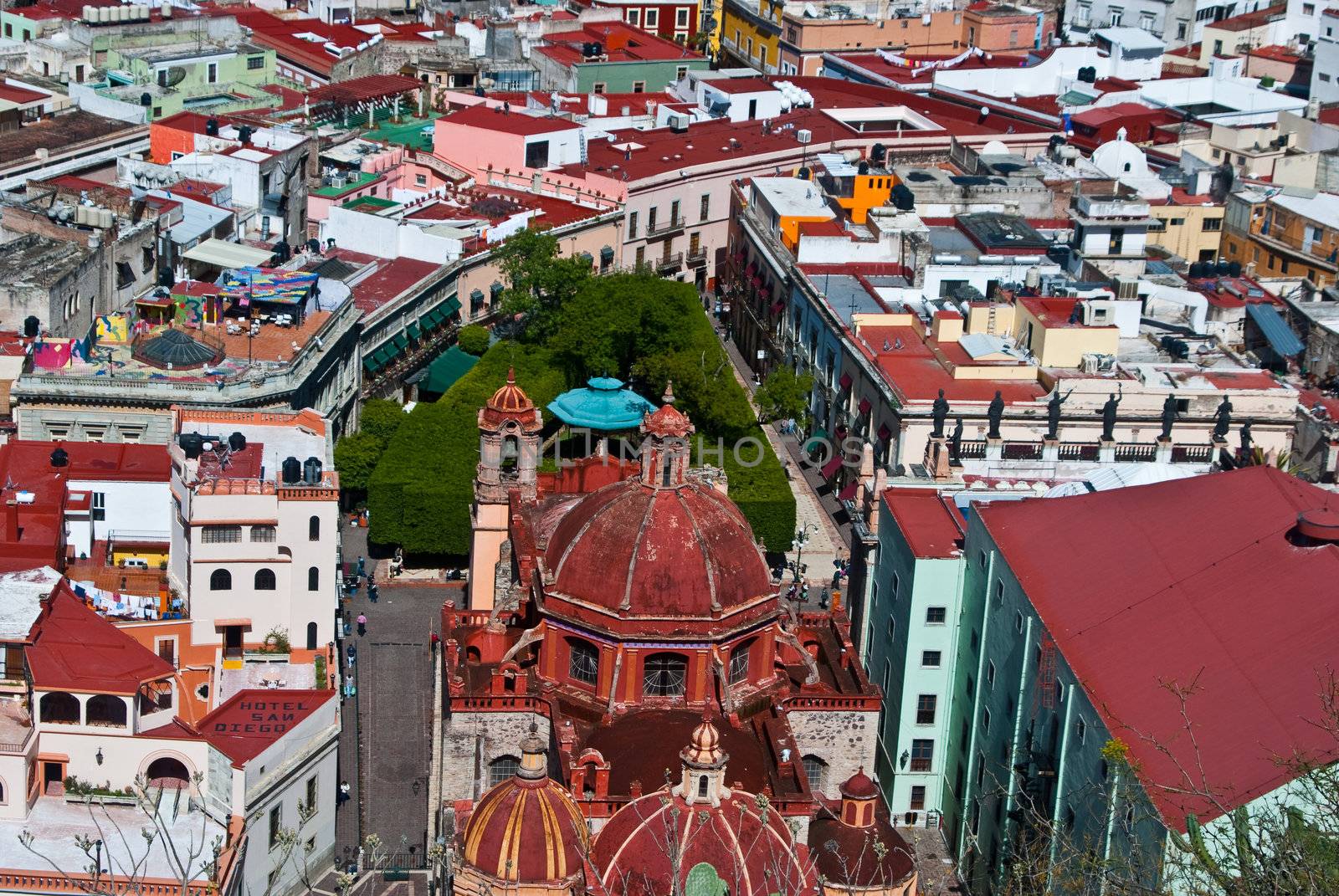 Plaza heavily shaded with trees Guanajuato Mexico