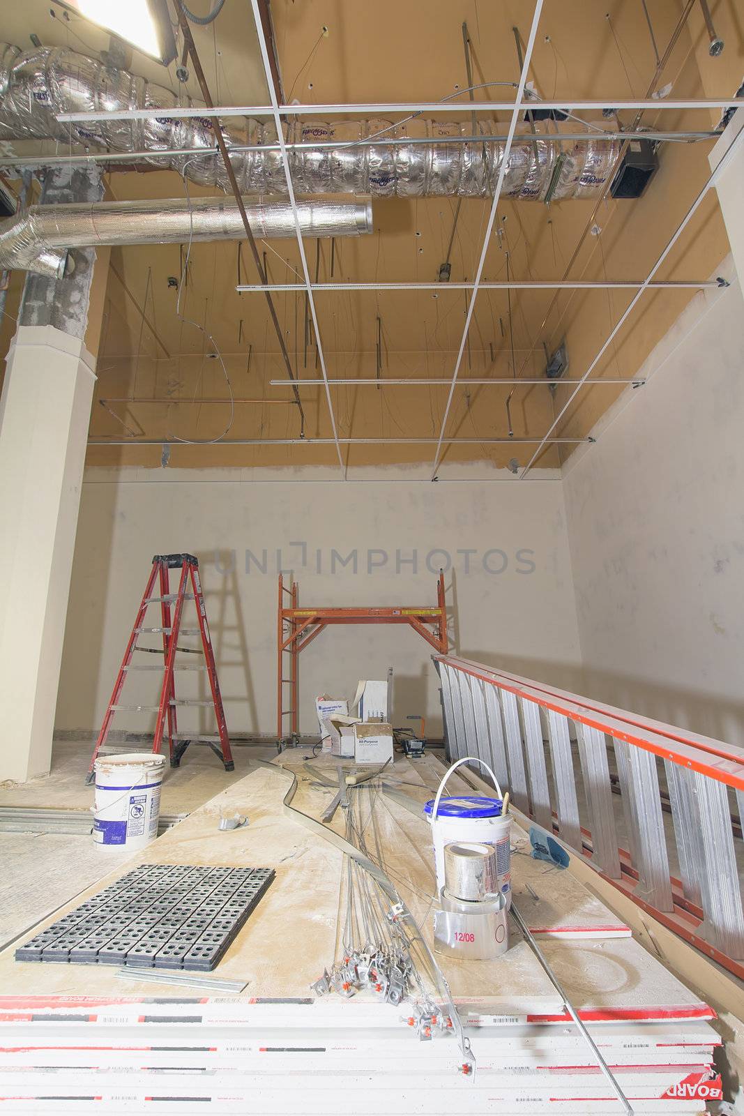 Commercial Space Construction Renovation with Heating Cooling Duct Work Drywall and Ceiling