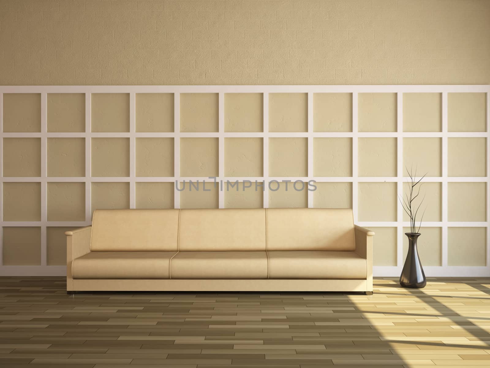 Interior with a sofa and a vase