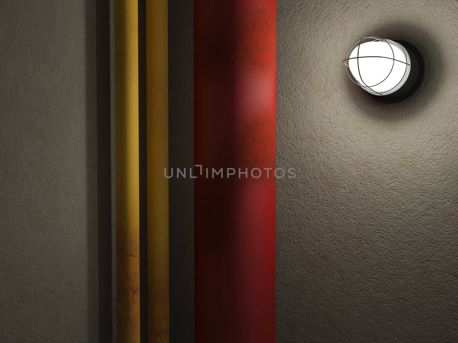 Three old rusty pipes in a cellar