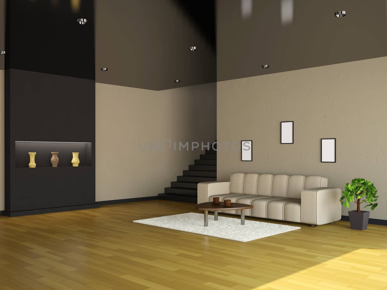 Interior of the big room with a ladder