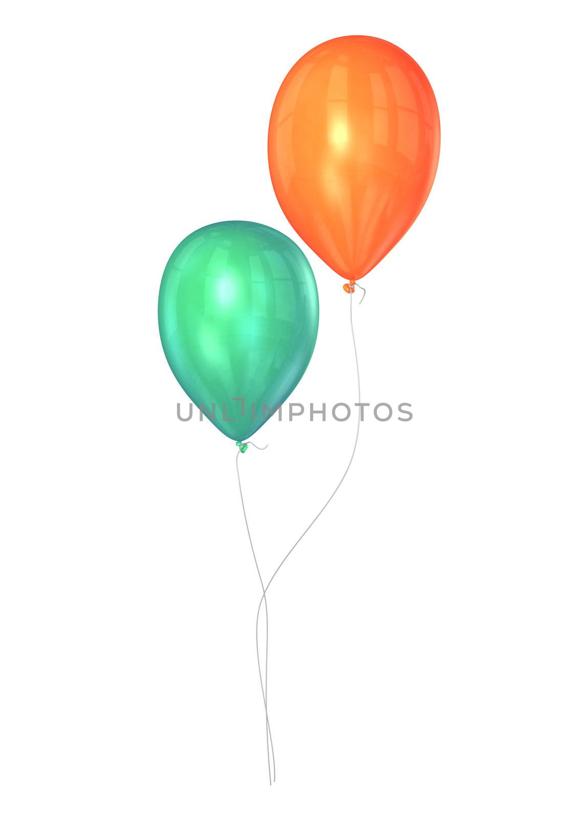 Rendering of two floating party balloons