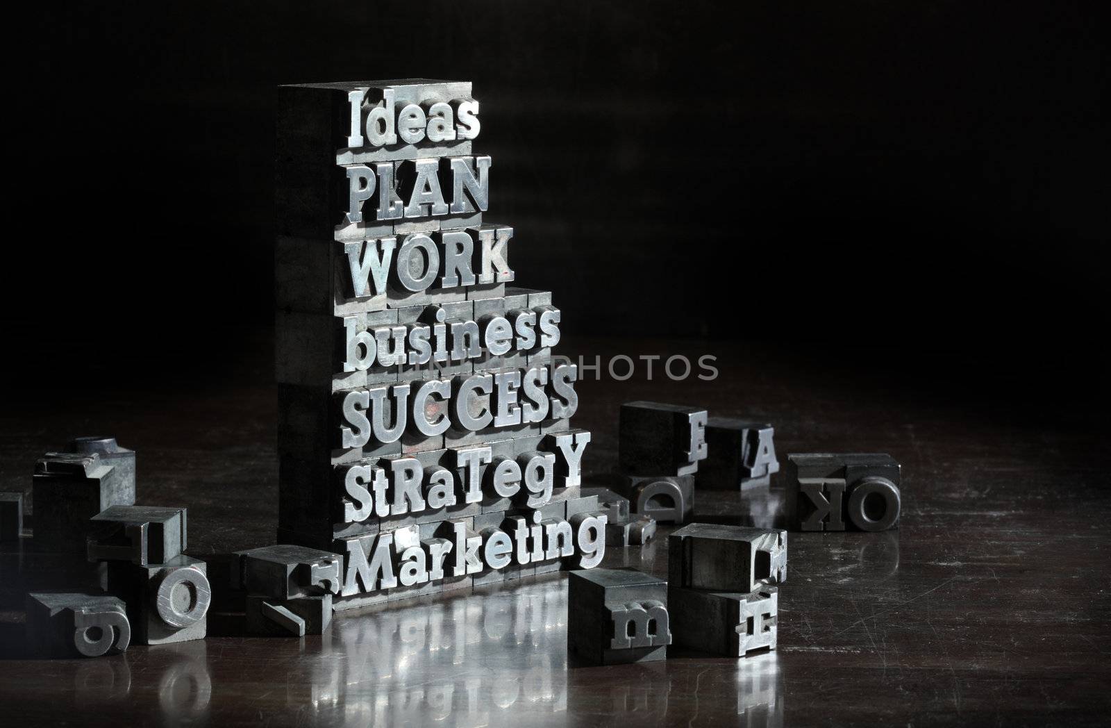 Business concept: words of antique metal letter-press type. by stokkete