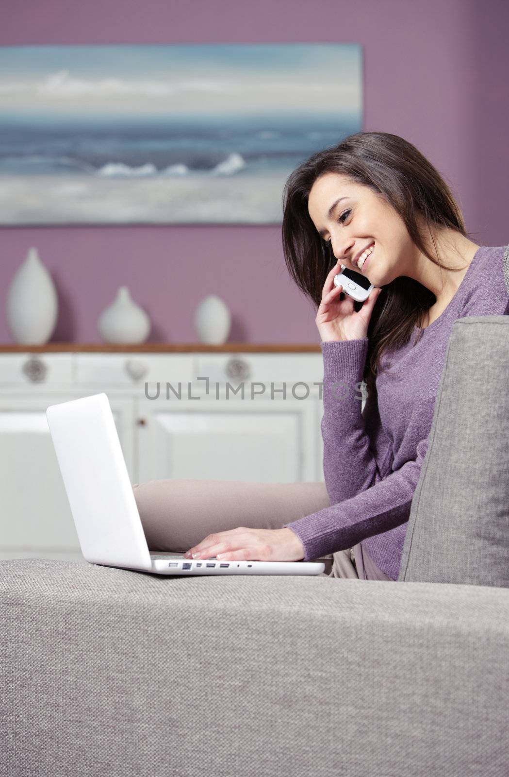 at home, Woman talking on the phone