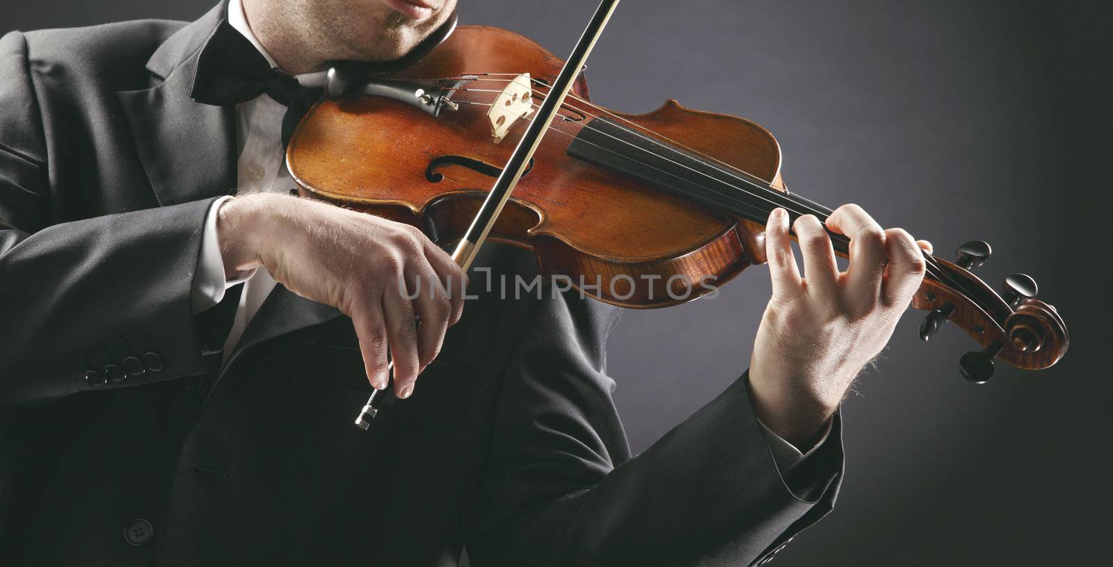 the violinist: Musician playing violin on dark background