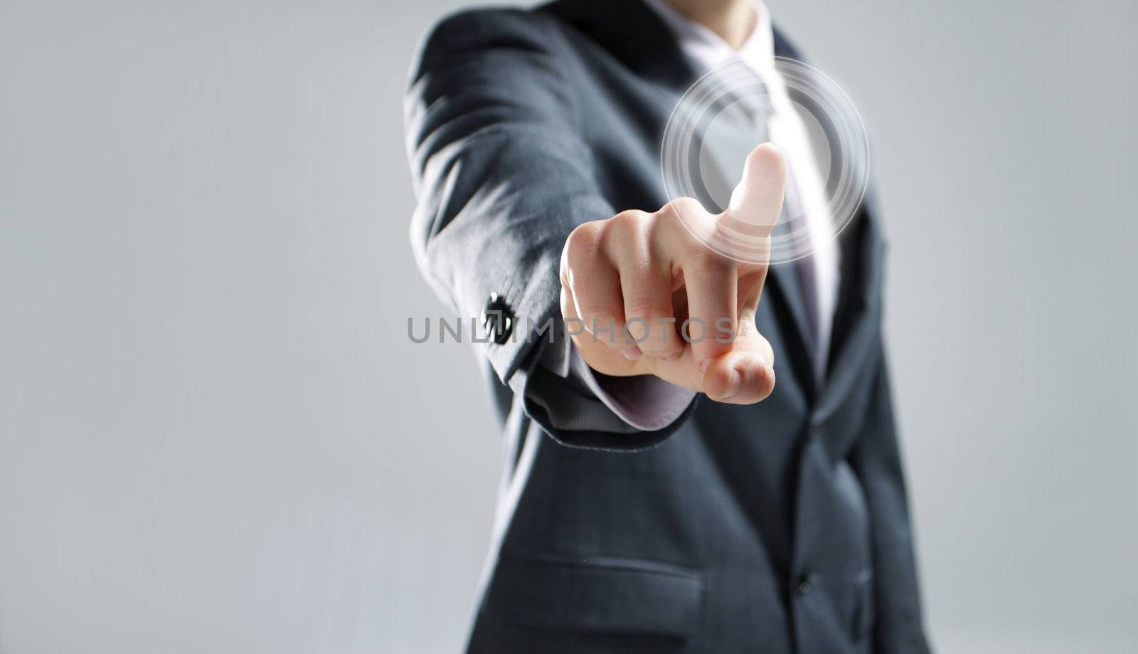 Businessman pressing virtual media type of buttons