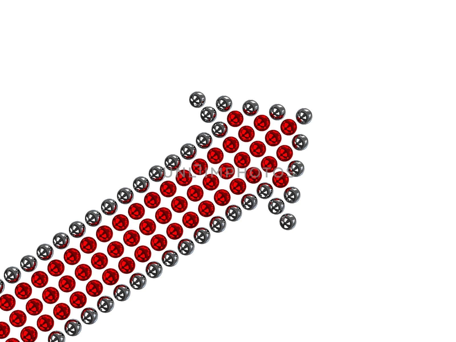 Metallic arrow consisting of small metal balls