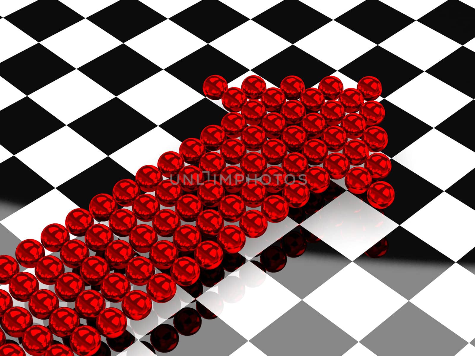 Red arrows consisting of small metal balls