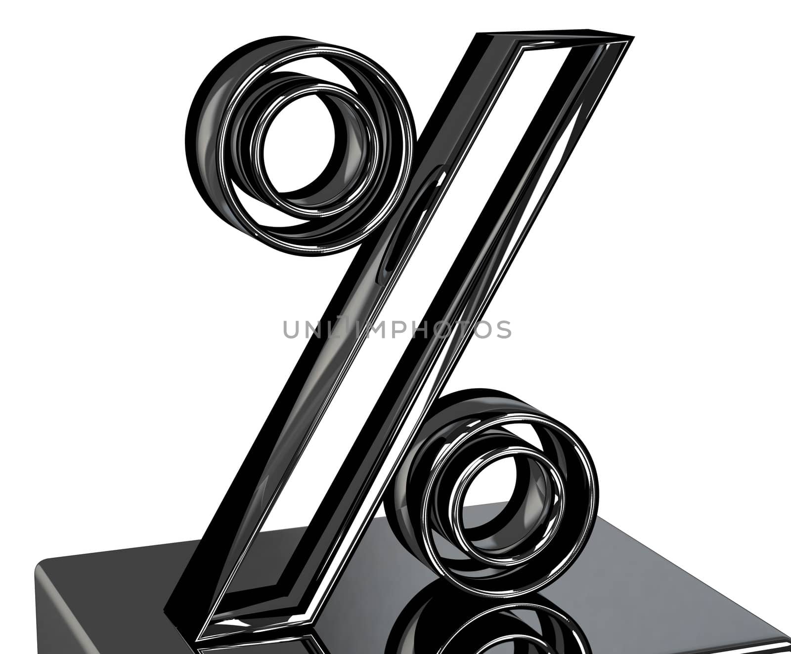 Metallic percent sign on a white background