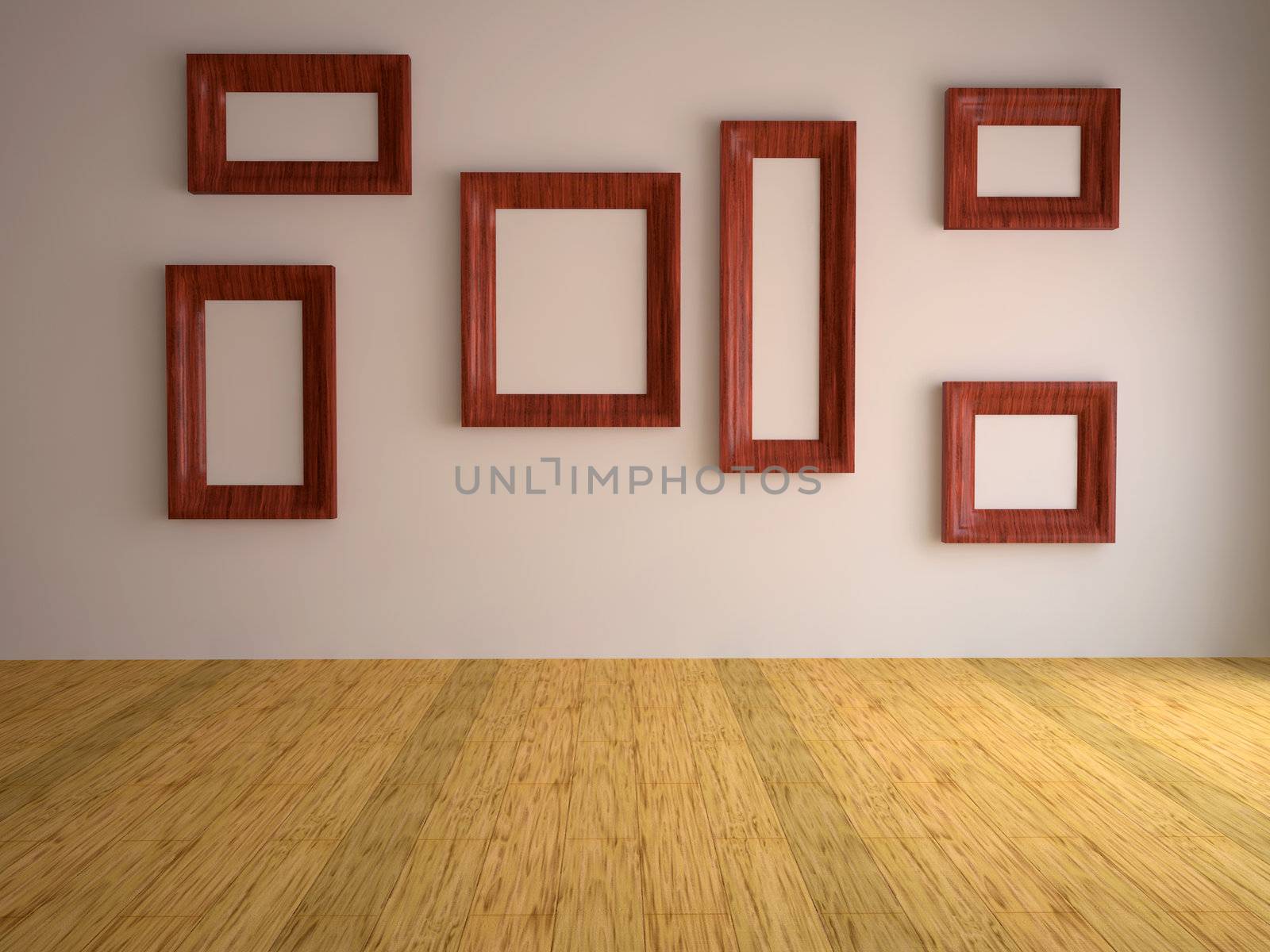 Blank pictures on the wall in the gallery