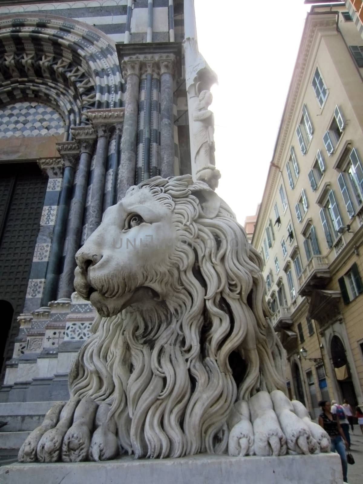 Sculpture on front of Cathedral, Genoa, Italy                     
