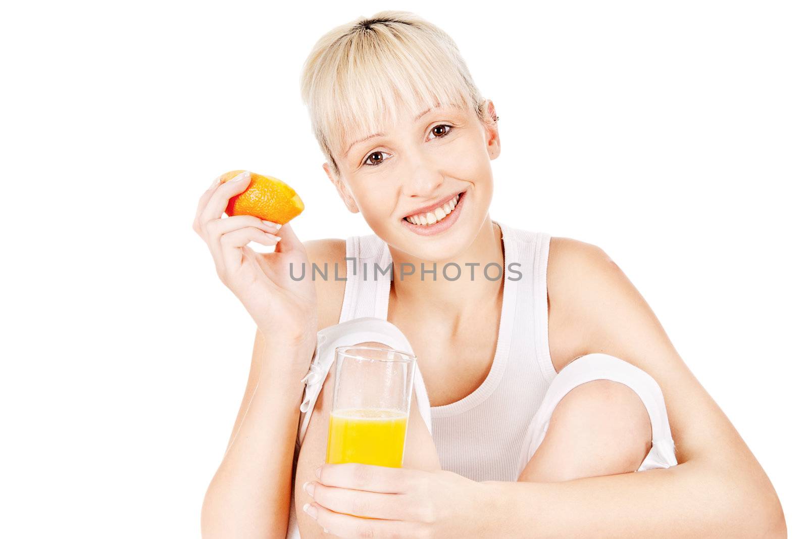 Happy woman with fresh orange juice by imarin