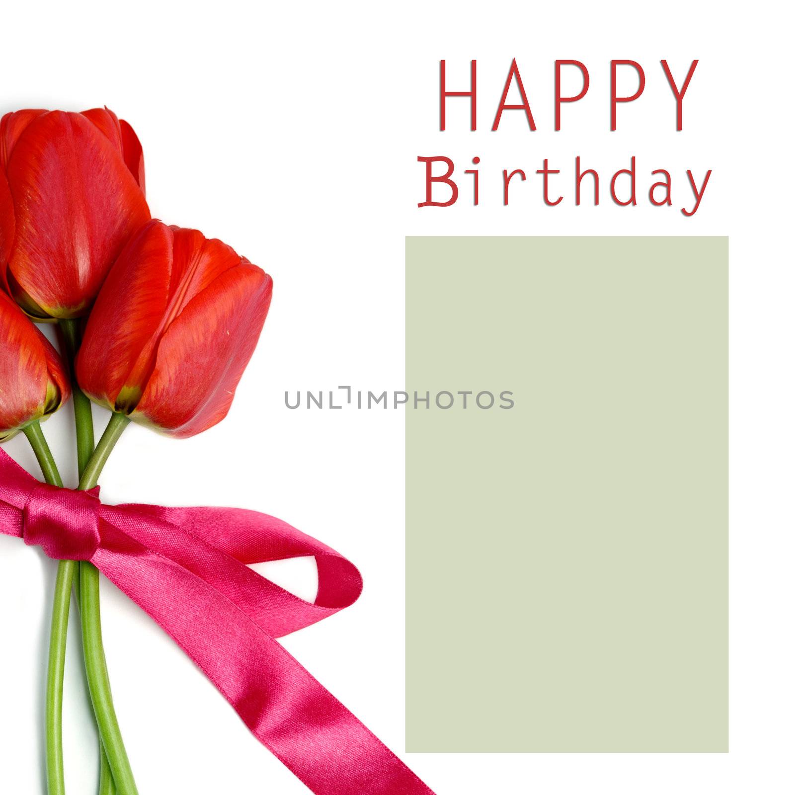 An image of three red tulips on a greeting card