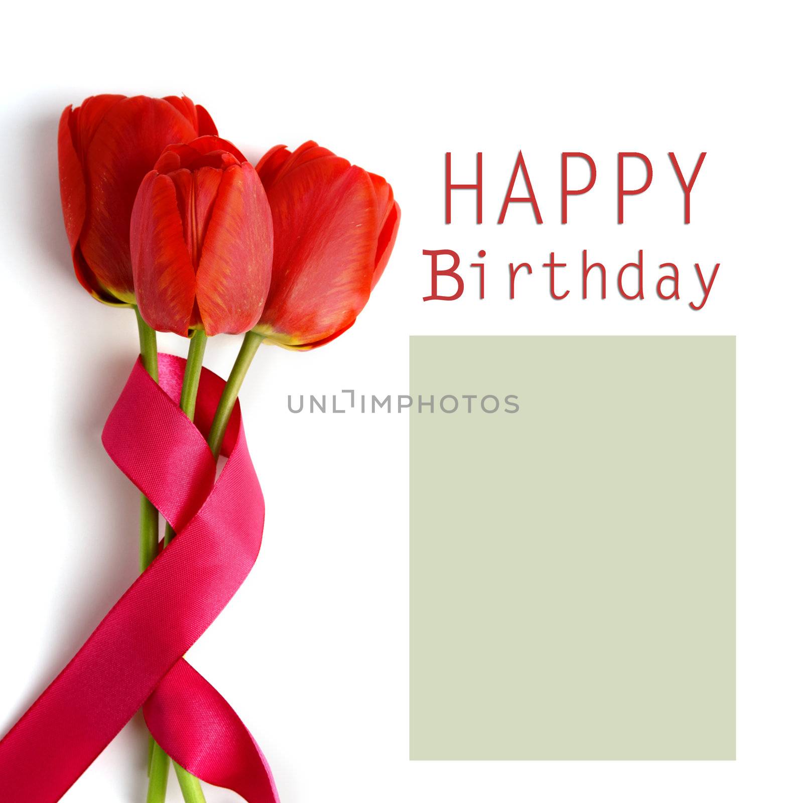 An image of three red tulips on a greeting card