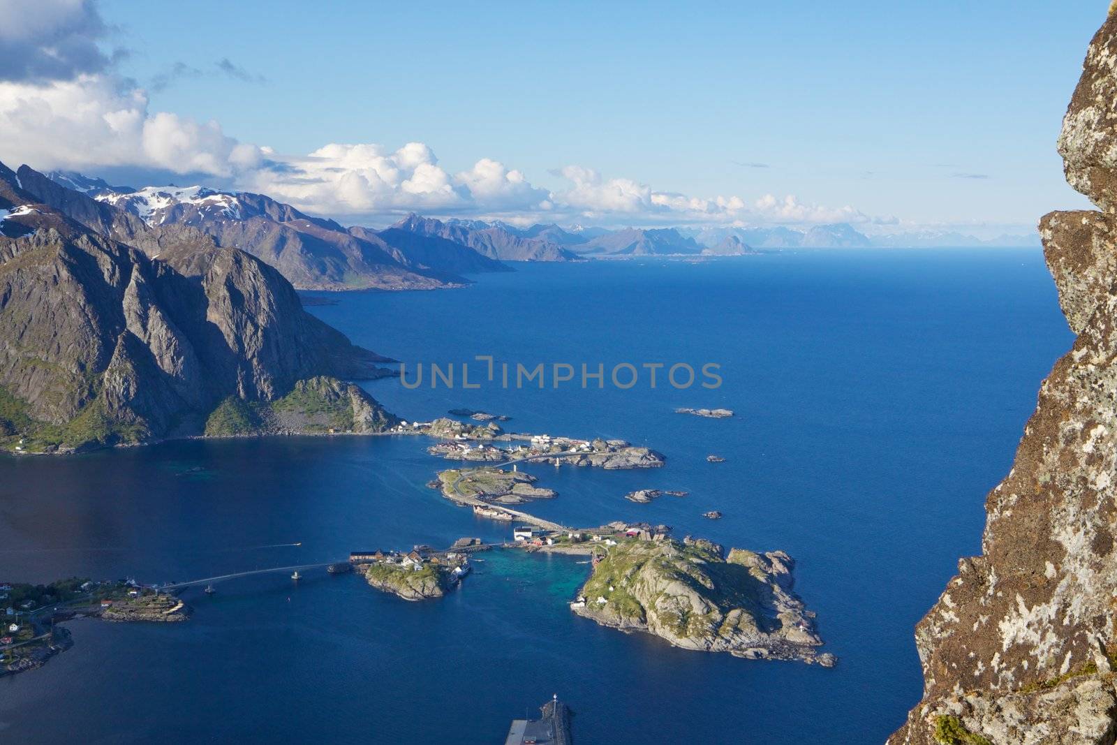 Picturesque view from Reinebringen on Lofoten islands in Norway