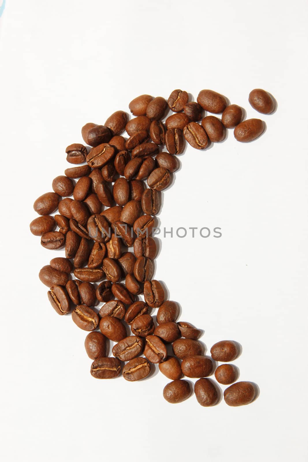 moon of coffee beans on the white background