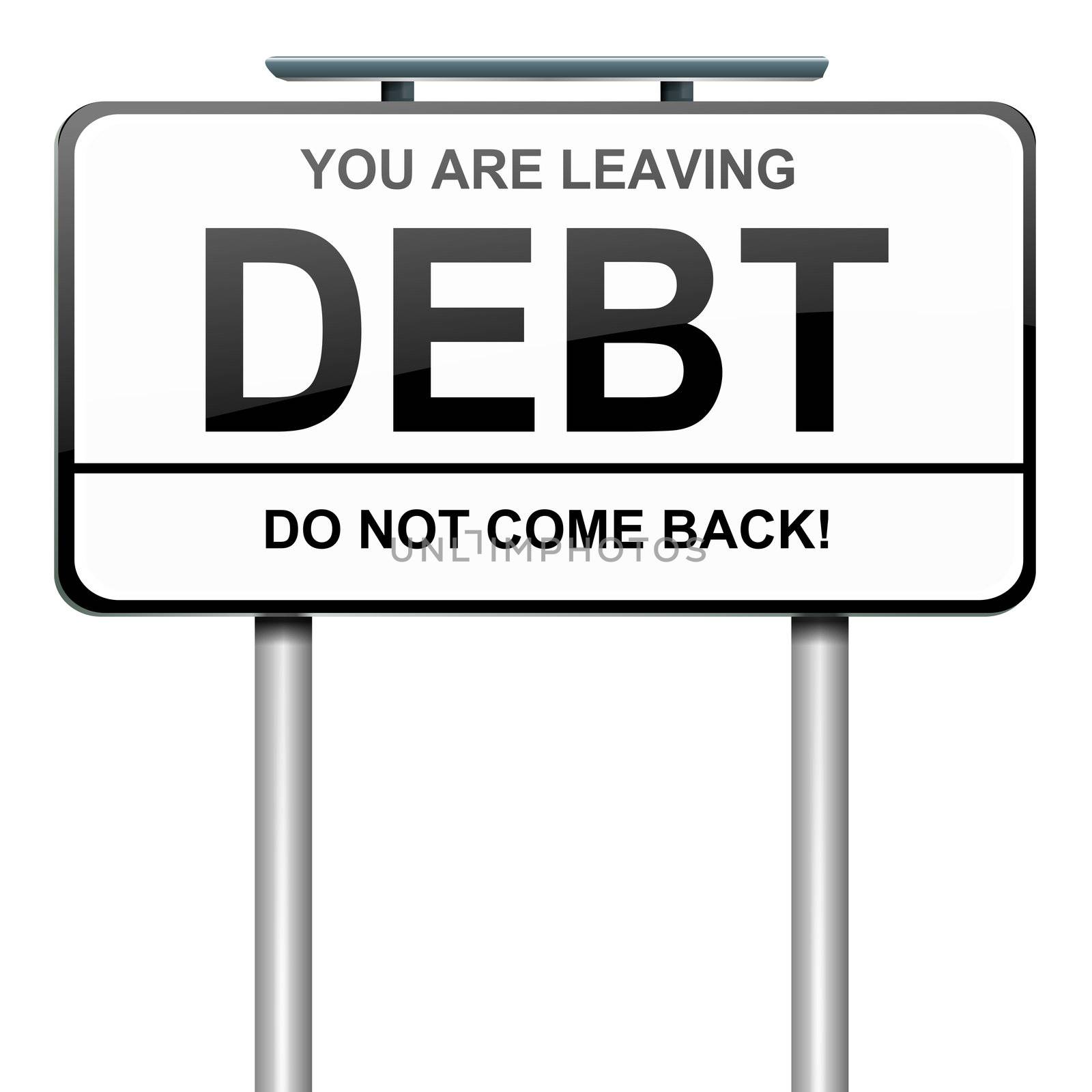 Illustration depicting a roadsign with a debt concept. White background.