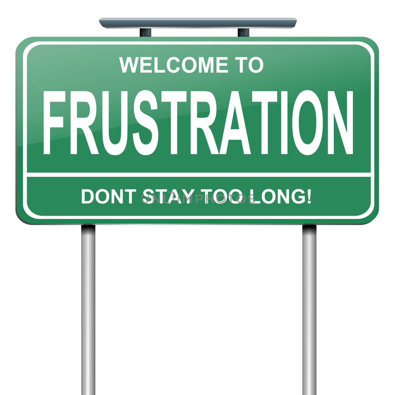 Illustration depicting a green roadsign with a frustration concept. White background.