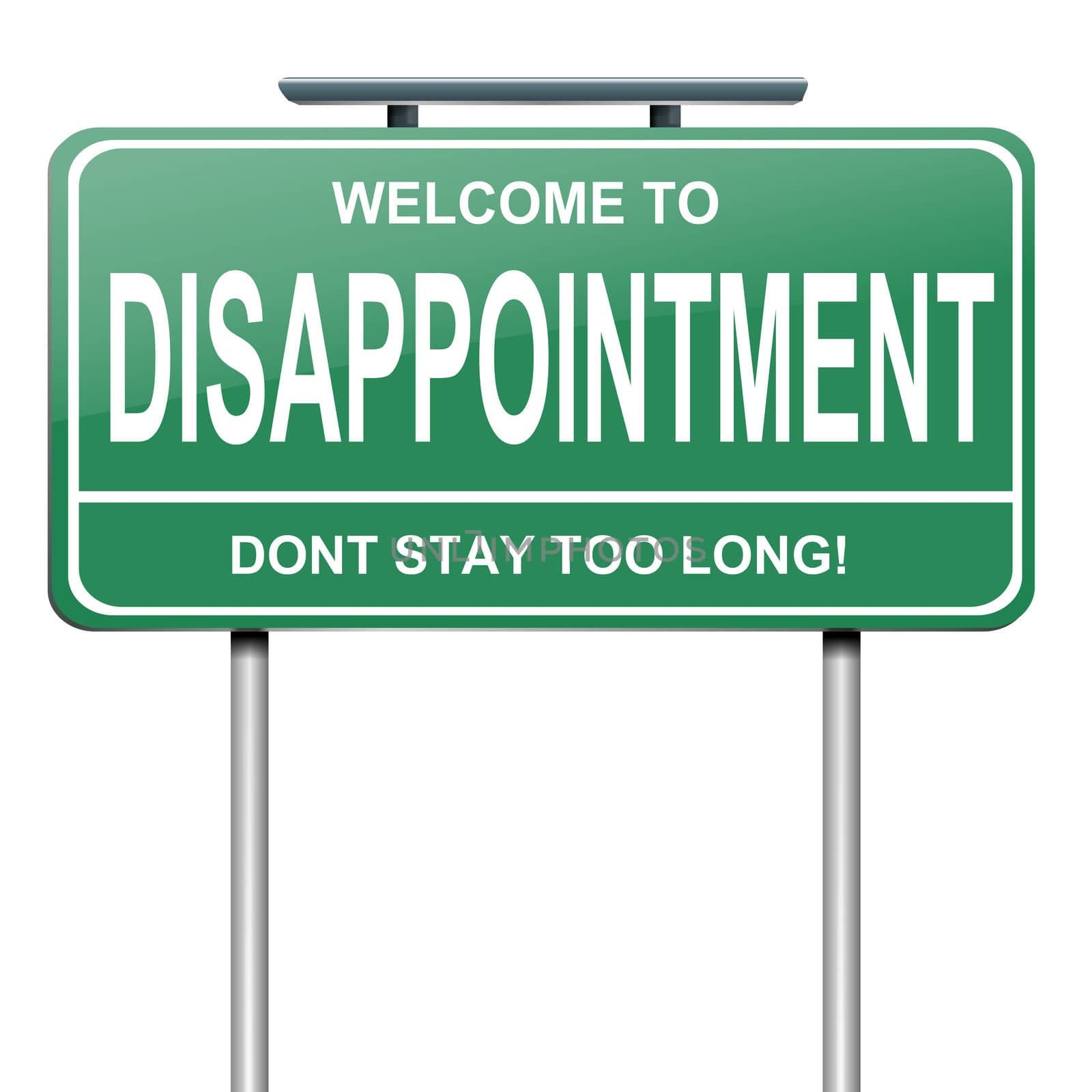 Illustration depicting a green roadsign with a disappointment concept. White background.